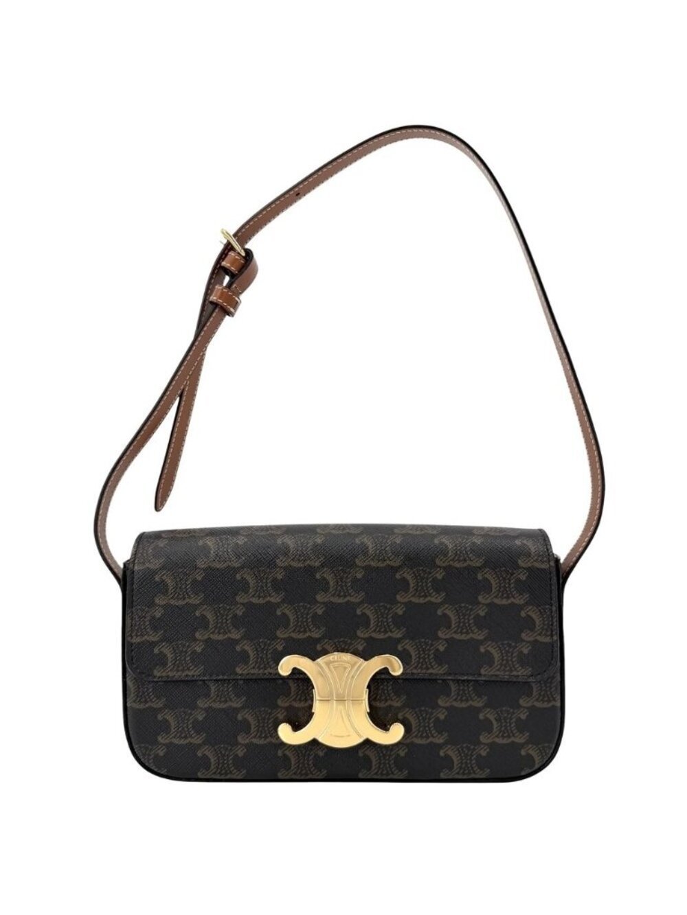 Celine Shoulder Bag Claude Triomphe Black Brown Gold